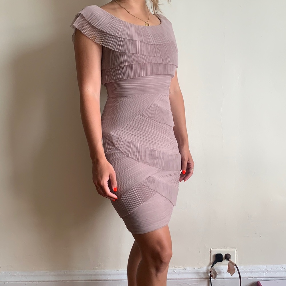 BCBG Maxazria mauve mini formal dress